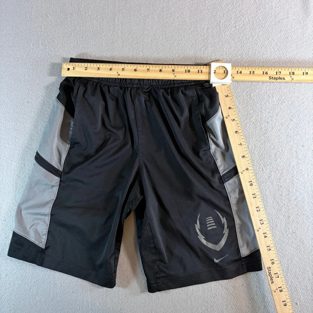 Nike Boys Dri-FIT Athletic Shorts Black Gray Football Graphic Size Medium